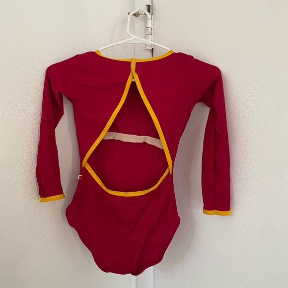 Maroon / Yellow Trim Snap Neck Yumiko Leotard in the Larissa Style Size Medium - Picture 2 of 2
